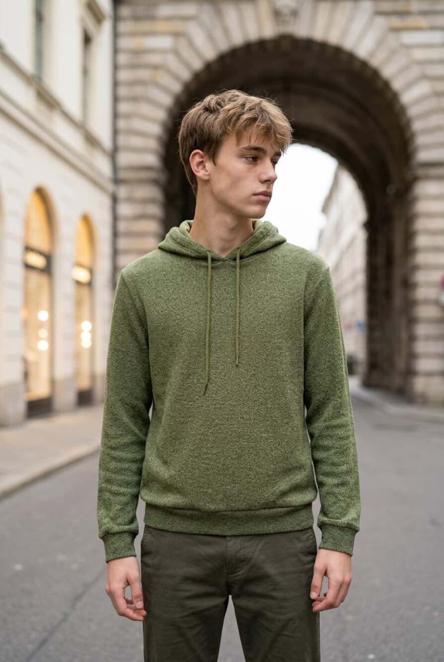 Goodfellow & Co Men's Textured Fleece Pullover Hoodie in Olive Green